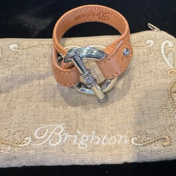 Brighton Silver & Leather Bracelet with Pave Crystals Bar - Picture 1 of 2